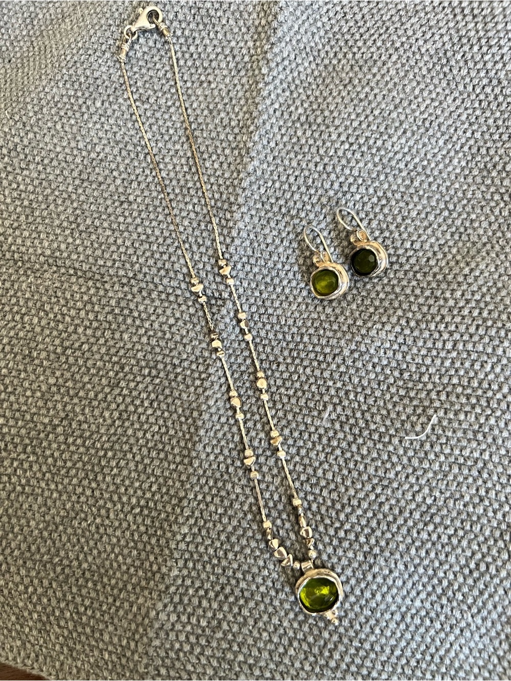 Sterling Silver Olive Green Gemstone Necklace & Earrings